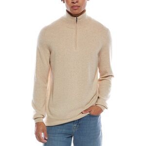 Amicale Cashmere Mens  1/4-Zip Cashmere Sweater, Tan